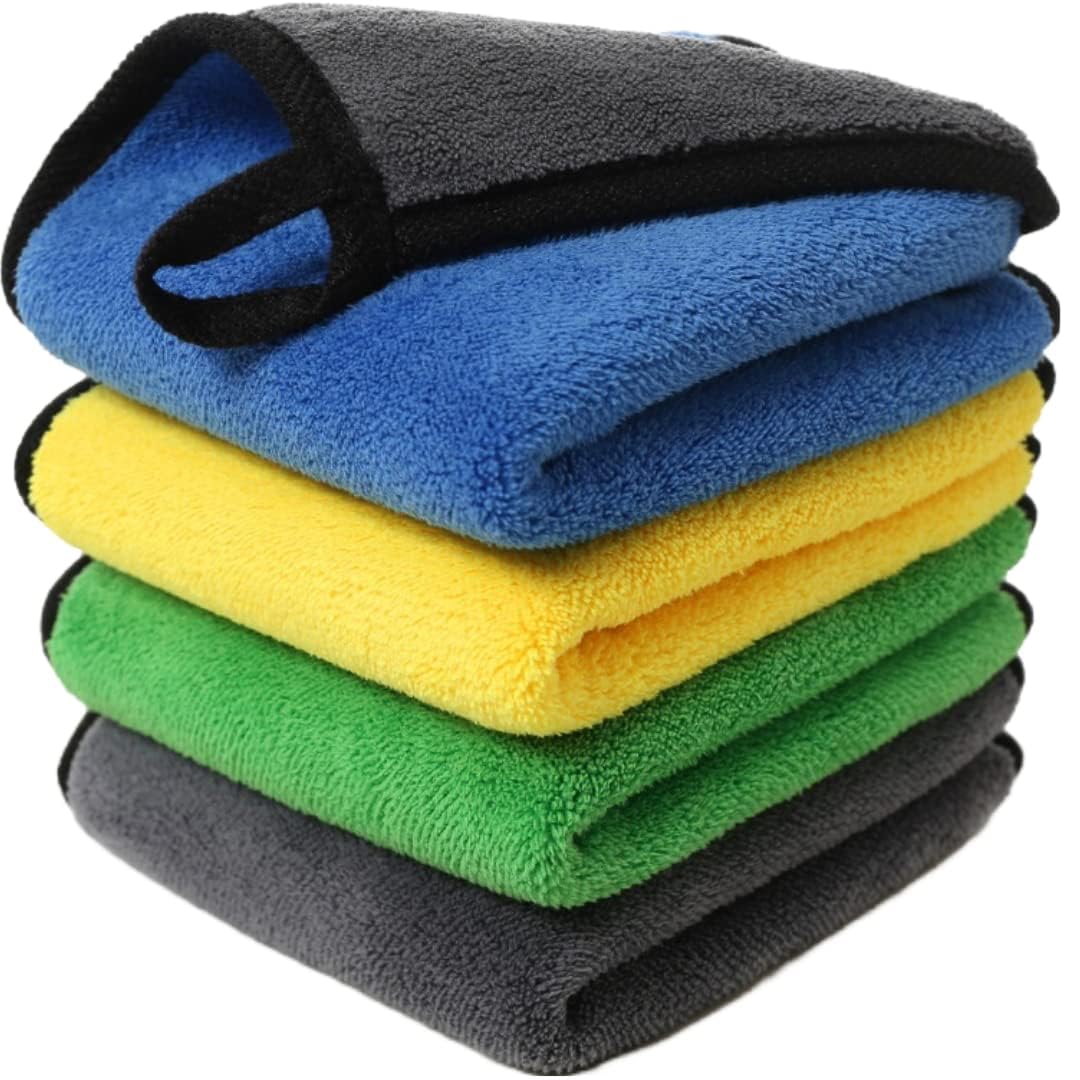 Microfiber Cleaning Cloths Pack of 4 – 30x40 cm Multi Color, 600 GSM | Ultra Soft Polyamide,Reusable, Machine Washable, Ultra Absorbent Towels for Car Wash, Glass, Home & Kitchen