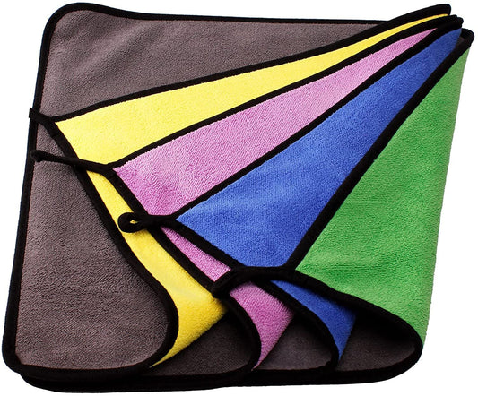 Microfiber Cleaning Cloths Pack of 4 – 30x40 cm Multi Color, 600 GSM | Ultra Soft Polyamide,Reusable, Machine Washable, Ultra Absorbent Towels for Car Wash, Glass, Home & Kitchen